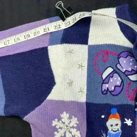 B. P. Design Women’s Winter Zipper cardigan purple navy blue patchwork large - Picture 6 of 9